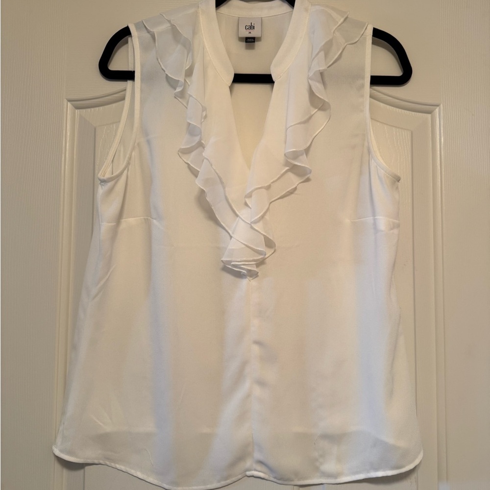 CAbi #3979 White Ruffle Sleeveless Blouse Size M - Picture 2 of 5